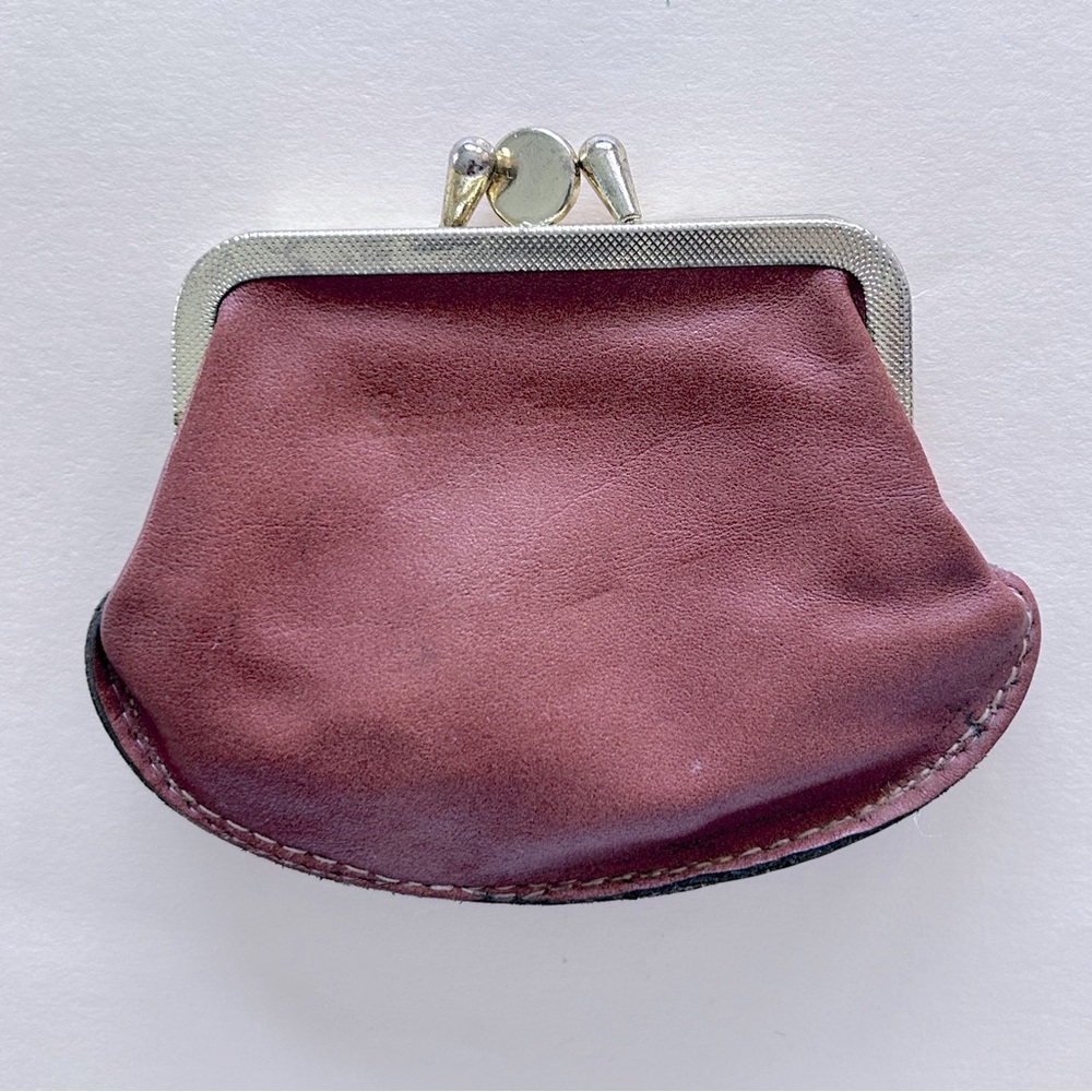 💥RARE💥1930s Antique Double Pocket Unique Kiss Lock Stamped Cowhide Coin Purse